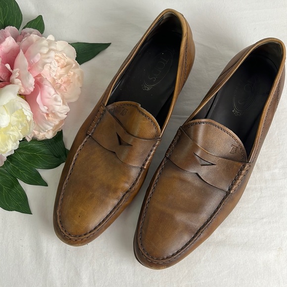 Tod's Other - Vintage TOD'S Men's Moccasin Tan Leather Penny Loafers Slip-on Block Heel SZ 12